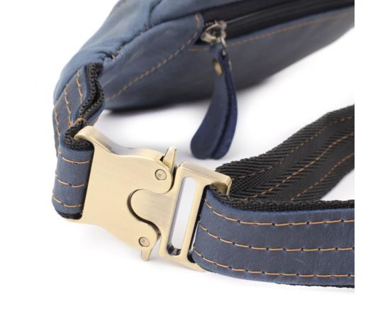 Купить Красивая сумка-бананка для мужчин из натуральной винтажной кожи Shvigel 23123 Синий, фото , изображение 6, характеристики, отзывы