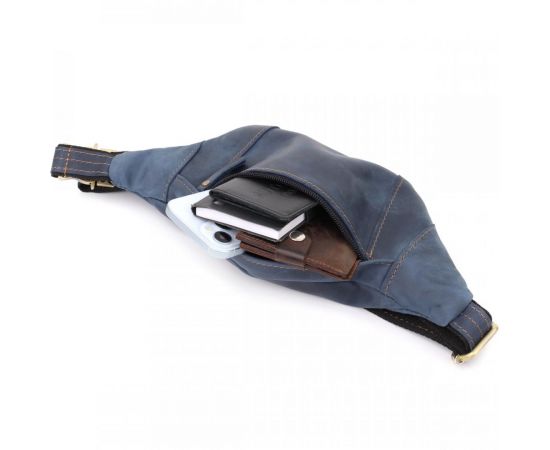 Купить Красивая сумка-бананка для мужчин из натуральной винтажной кожи Shvigel 23123 Синий, фото , изображение 7, характеристики, отзывы