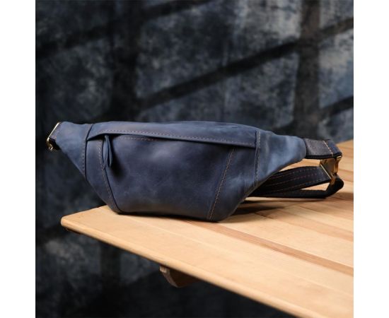 Купить Красивая сумка-бананка для мужчин из натуральной винтажной кожи Shvigel 23123 Синий, фото , изображение 8, характеристики, отзывы