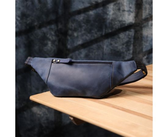 Купить Красивая сумка-бананка для мужчин из натуральной винтажной кожи Shvigel 23123 Синий, фото , изображение 9, характеристики, отзывы