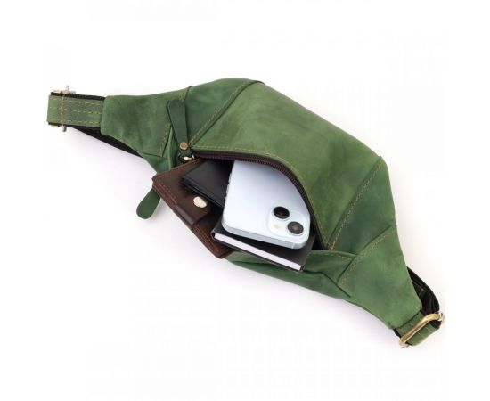 Купить Модная сумка-бананка для мужчин из натуральной винтажной кожи Shvigel 23124 Зеленый, фото , изображение 7, характеристики, отзывы