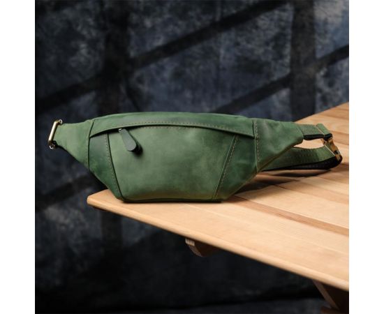 Купить Модная сумка-бананка для мужчин из натуральной винтажной кожи Shvigel 23124 Зеленый, фото , изображение 8, характеристики, отзывы