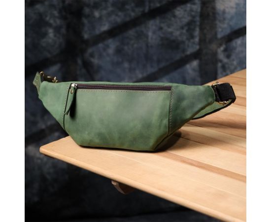 Купить Модная сумка-бананка для мужчин из натуральной винтажной кожи Shvigel 23124 Зеленый, фото , изображение 9, характеристики, отзывы