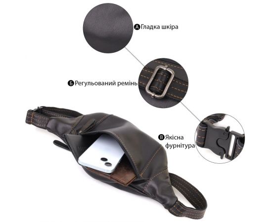 Купить Мужская сумка-бананка из натуральной гладкой кожи Shvigel 23125 Черный, фото , изображение 4, характеристики, отзывы