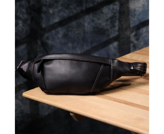 Купить Мужская сумка-бананка из натуральной гладкой кожи Shvigel 23125 Черный, фото , изображение 8, характеристики, отзывы