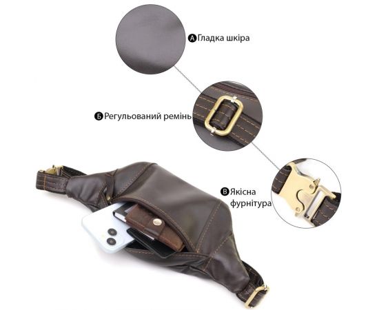 Купить Мужская сумка-бананка компактного размера из натуральной гладкой кожи Shvigel 23126 Коричневый, фото , изображение 4, характеристики, отзывы