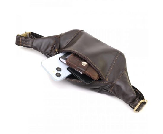 Купить Мужская сумка-бананка компактного размера из натуральной гладкой кожи Shvigel 23126 Коричневый, фото , изображение 7, характеристики, отзывы