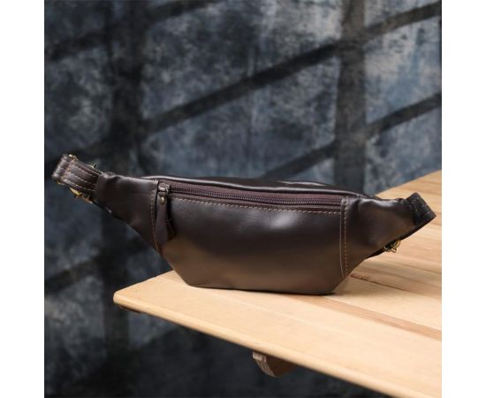 Купить Мужская сумка-бананка компактного размера из натуральной гладкой кожи Shvigel 23126 Коричневый, фото , изображение 9, характеристики, отзывы