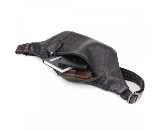 Купить Привлекательная сумка-бананка для мужчин из натуральной зернистой кожи Shvigel 23127 Черный, фото , изображение 7, характеристики, отзывы