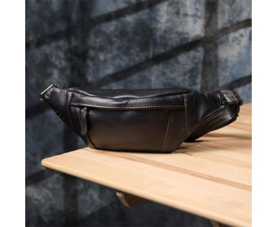 Купить Привлекательная сумка-бананка для мужчин из натуральной зернистой кожи Shvigel 23127 Черный, фото , изображение 8, характеристики, отзывы