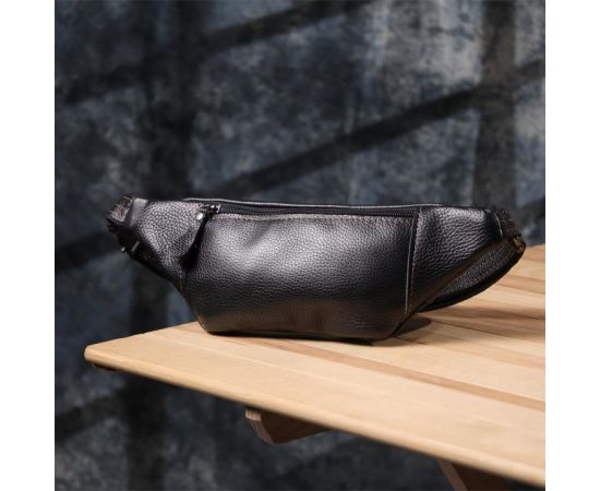 Купить Привлекательная сумка-бананка для мужчин из натуральной зернистой кожи Shvigel 23127 Черный, фото , изображение 9, характеристики, отзывы