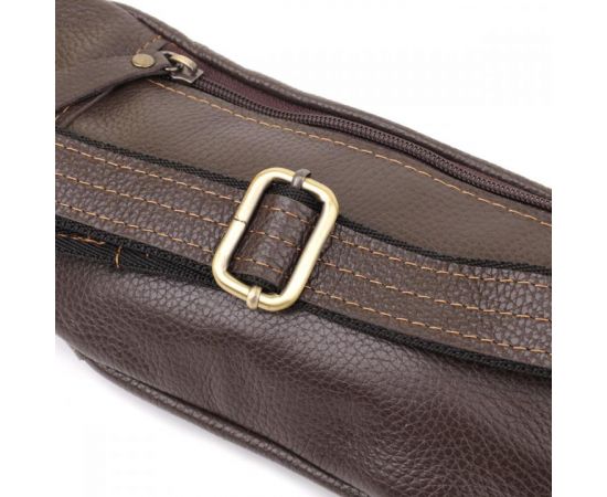 Купить Модная сумка-бананка для мужчин из натуральной зернистой кожи Shvigel 23128 Коричневый, фото , изображение 6, характеристики, отзывы