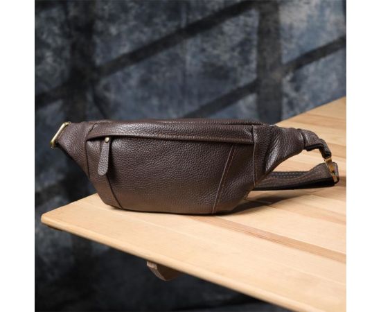 Купить Модная сумка-бананка для мужчин из натуральной зернистой кожи Shvigel 23128 Коричневый, фото , изображение 8, характеристики, отзывы