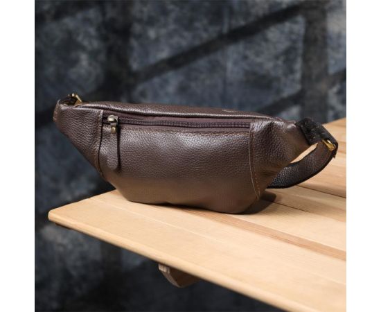 Купить Модная сумка-бананка для мужчин из натуральной зернистой кожи Shvigel 23128 Коричневый, фото , изображение 9, характеристики, отзывы