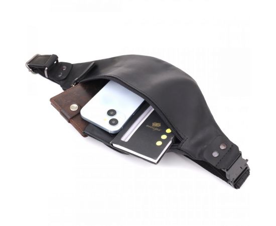 Купить Мужская бананка из натуральной винтажной кожи Shvigel 23129 Черный, фото , изображение 7, характеристики, отзывы