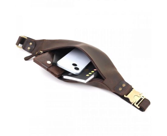 Купить Мужская стильная бананка из натуральной винтажной кожи Shvigel 23130 Коричневый, фото , изображение 7, характеристики, отзывы