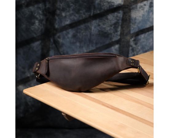 Купить Мужская стильная бананка из натуральной винтажной кожи Shvigel 23130 Коричневый, фото , изображение 8, характеристики, отзывы