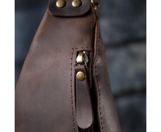 Купить Мужская стильная бананка из натуральной винтажной кожи Shvigel 23130 Коричневый, фото , изображение 10, характеристики, отзывы