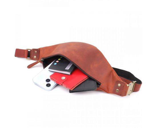 Купить Мужская практичная бананка из натуральной винтажной кожи Shvigel 23131 Рыжий, фото , изображение 7, характеристики, отзывы