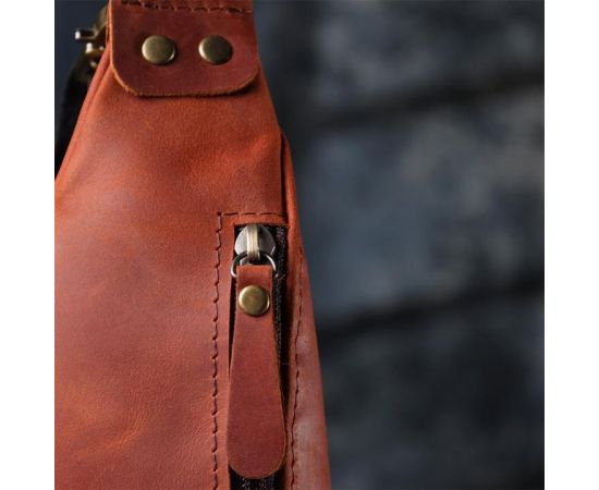 Купить Мужская практичная бананка из натуральной винтажной кожи Shvigel 23131 Рыжий, фото , изображение 10, характеристики, отзывы