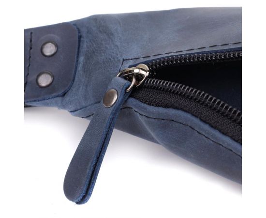 Купить Мужская удобная бананка из натуральной винтажной кожи Shvigel 23132 Синий, фото , изображение 7, характеристики, отзывы