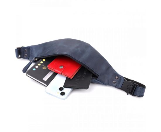 Купить Мужская удобная бананка из натуральной винтажной кожи Shvigel 23132 Синий, фото , изображение 8, характеристики, отзывы