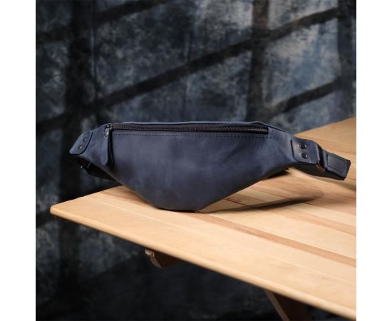 Купить Мужская удобная бананка из натуральной винтажной кожи Shvigel 23132 Синий, фото , изображение 9, характеристики, отзывы