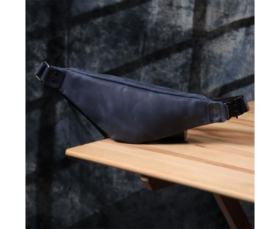 Купить Мужская удобная бананка из натуральной винтажной кожи Shvigel 23132 Синий, фото , изображение 10, характеристики, отзывы