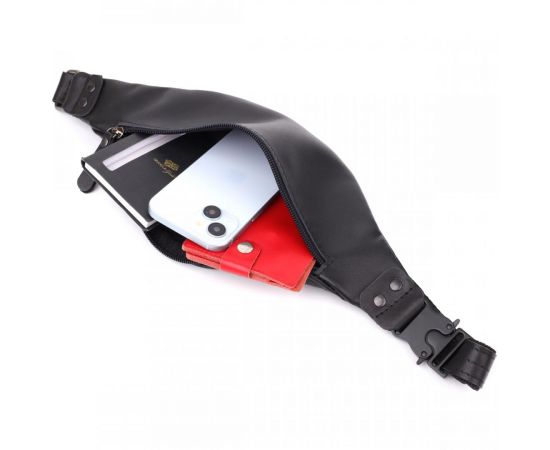 Купить Сумка бананка для мужчин из гладкой натуральной кожи Shvigel 23134 Черный, фото , изображение 8, характеристики, отзывы