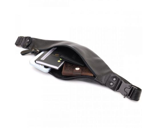 Купить Удобная сумка бананка для мужчин из зернистой натуральной кожи Shvigel 23136 Черный, фото , изображение 7, характеристики, отзывы