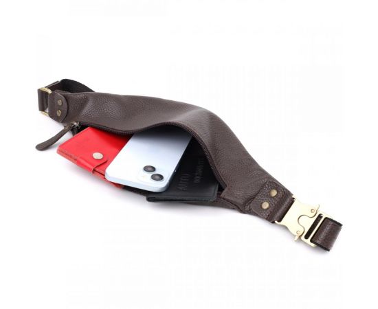 Купить Модная сумка бананка для мужчин из зернистой натуральной кожи Shvigel 23137 Коричневый, фото , изображение 8, характеристики, отзывы