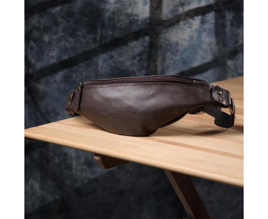 Купить Модная сумка бананка для мужчин из зернистой натуральной кожи Shvigel 23137 Коричневый, фото , изображение 9, характеристики, отзывы