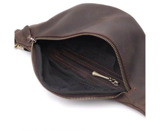 Купить Добротная сумка бананка для мужчин из винтажной натуральной кожи Shvigel 23139 Коричневый, фото , изображение 7, характеристики, отзывы