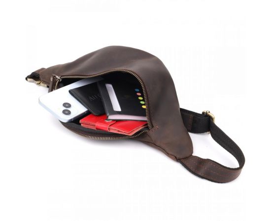 Купить Добротная сумка бананка для мужчин из винтажной натуральной кожи Shvigel 23139 Коричневый, фото , изображение 8, характеристики, отзывы