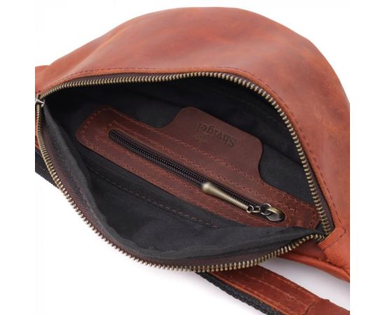 Купить Бананка для мужчин отменного качества из винтажной натуральной кожи Shvigel 23140 Рыжий, фото , изображение 7, характеристики, отзывы