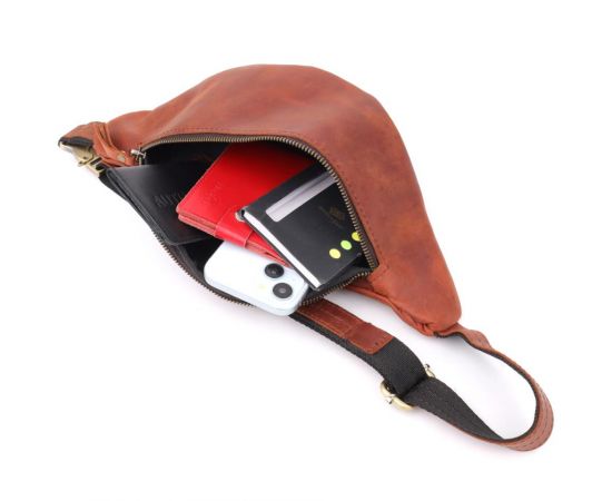 Купить Бананка для мужчин отменного качества из винтажной натуральной кожи Shvigel 23140 Рыжий, фото , изображение 8, характеристики, отзывы