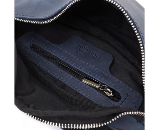 Купить Мужская бананка отменного качества из винтажной натуральной кожи Shvigel 23141 Синий, фото , изображение 8, характеристики, отзывы