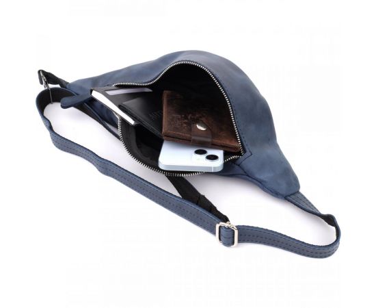 Купить Мужская бананка отменного качества из винтажной натуральной кожи Shvigel 23141 Синий, фото , изображение 9, характеристики, отзывы