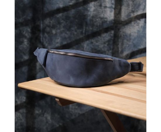 Купить Мужская бананка отменного качества из винтажной натуральной кожи Shvigel 23141 Синий, фото , изображение 10, характеристики, отзывы