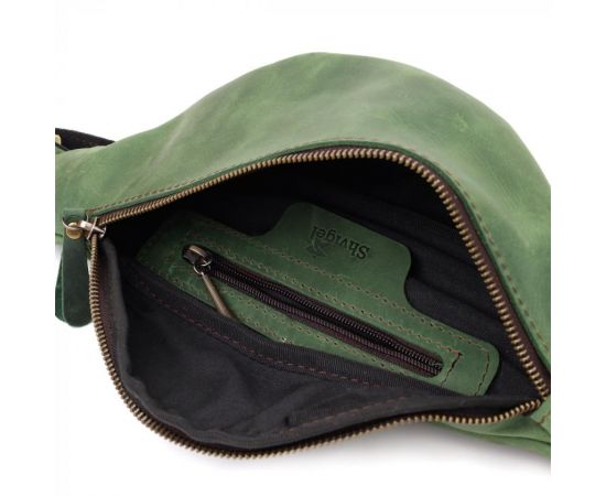 Купить Стильная мужская бананка отменного качества из винтажной натуральной кожи Shvigel 23142 Зеленый, фото , изображение 7, характеристики, отзывы