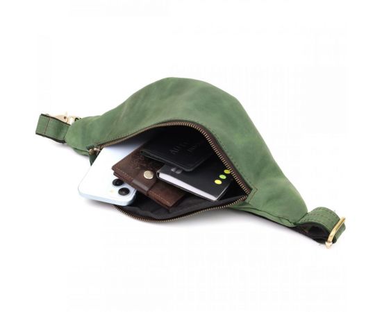 Купить Стильная мужская бананка отменного качества из винтажной натуральной кожи Shvigel 23142 Зеленый, фото , изображение 8, характеристики, отзывы