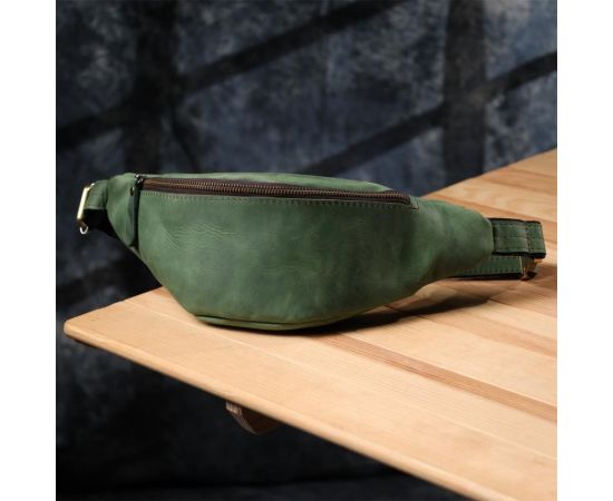 Купить Стильная мужская бананка отменного качества из винтажной натуральной кожи Shvigel 23142 Зеленый, фото , изображение 9, характеристики, отзывы