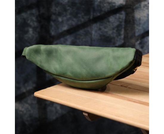 Купить Стильная мужская бананка отменного качества из винтажной натуральной кожи Shvigel 23142 Зеленый, фото , изображение 10, характеристики, отзывы