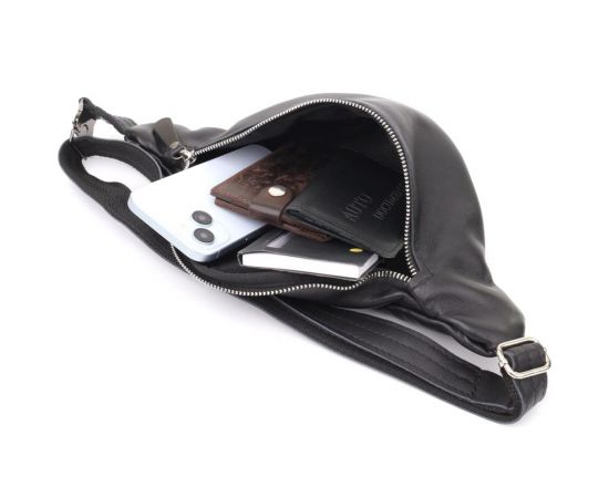 Придбати Удобная мужская бананка отменного качества из гладкой натуральной кожи Shvigel 23143 Черный, image , зображення 8, характеристики, відгуки