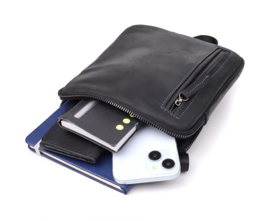 Купить Удобная сумка для мужчин на плечо из натуральной винтажной кожи Shvigel 23147 Черный, фото , изображение 8, характеристики, отзывы