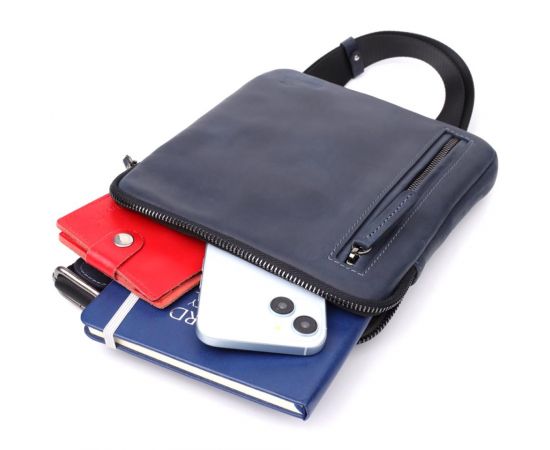 Купить Сумка небольшого размера для мужчин на плечо из натуральной винтажной кожи Shvigel 23148 Синий, фото , изображение 8, характеристики, отзывы