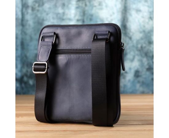 Купить Сумка небольшого размера для мужчин на плечо из натуральной винтажной кожи Shvigel 23148 Синий, фото , изображение 10, характеристики, отзывы