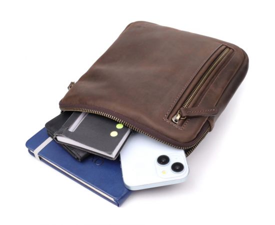 Купить Практичная сумка для мужчин на плечо из натуральной винтажной кожи Shvigel 23149 Коричневый, фото , изображение 8, характеристики, отзывы