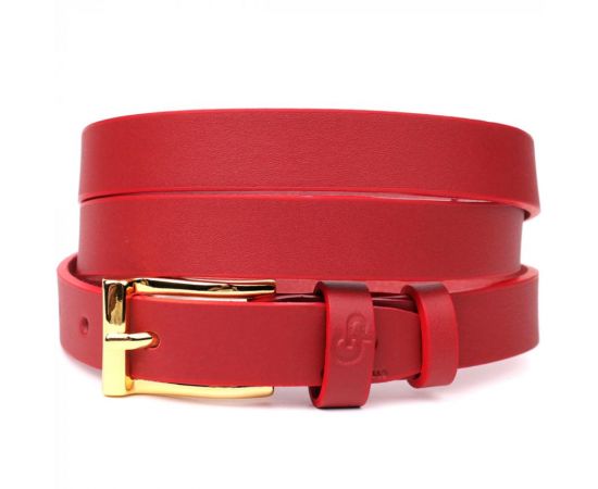 Купить Яркий тонкий кожаный ремень для женщин GRANDE PELLE 22951 Красный, фото , характеристики, отзывы