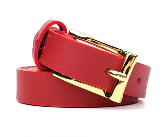 Купить Яркий тонкий кожаный ремень для женщин GRANDE PELLE 22951 Красный, фото , изображение 2, характеристики, отзывы